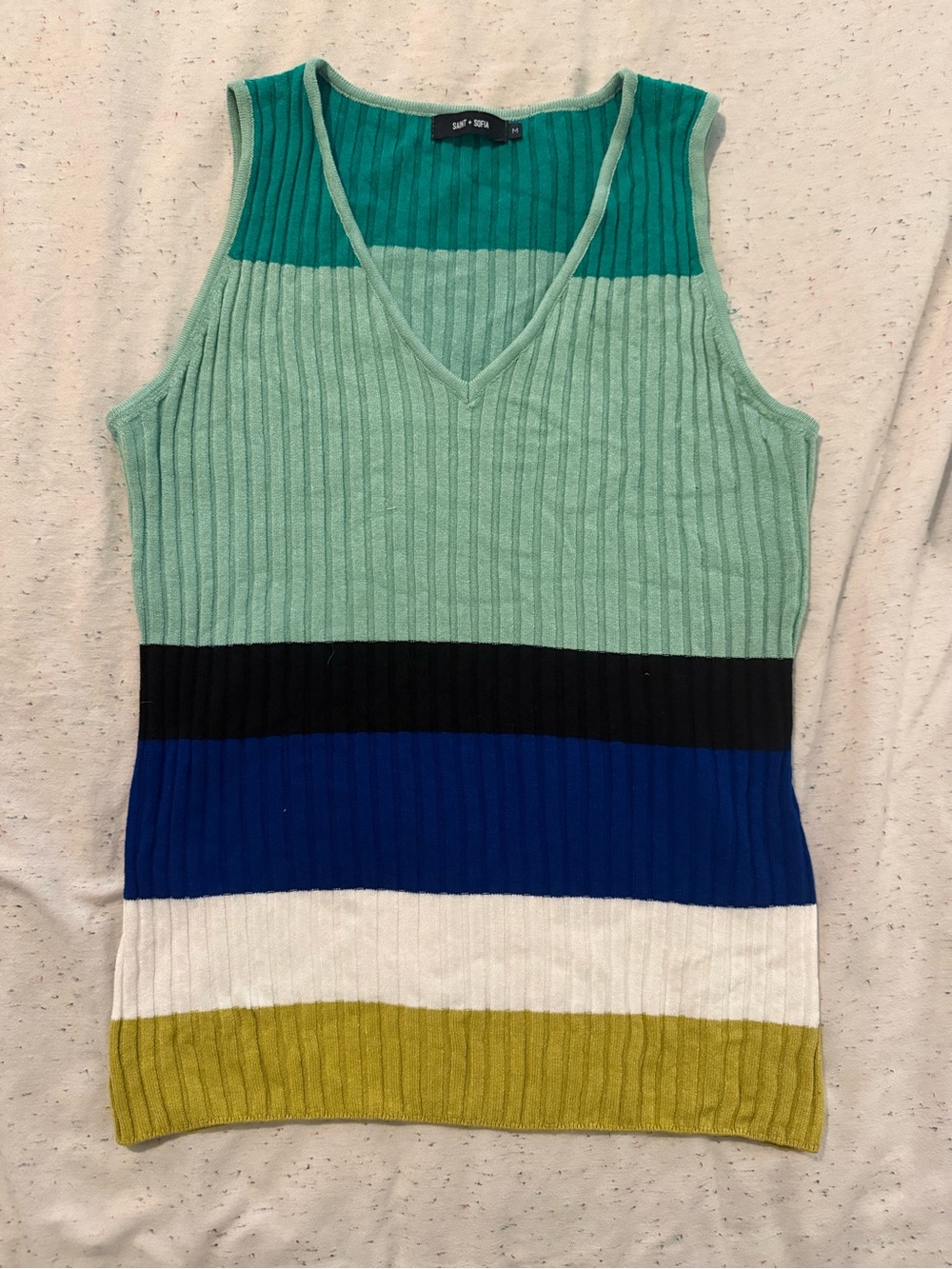 Striped V-Neck Knit Tank Top - Multi
